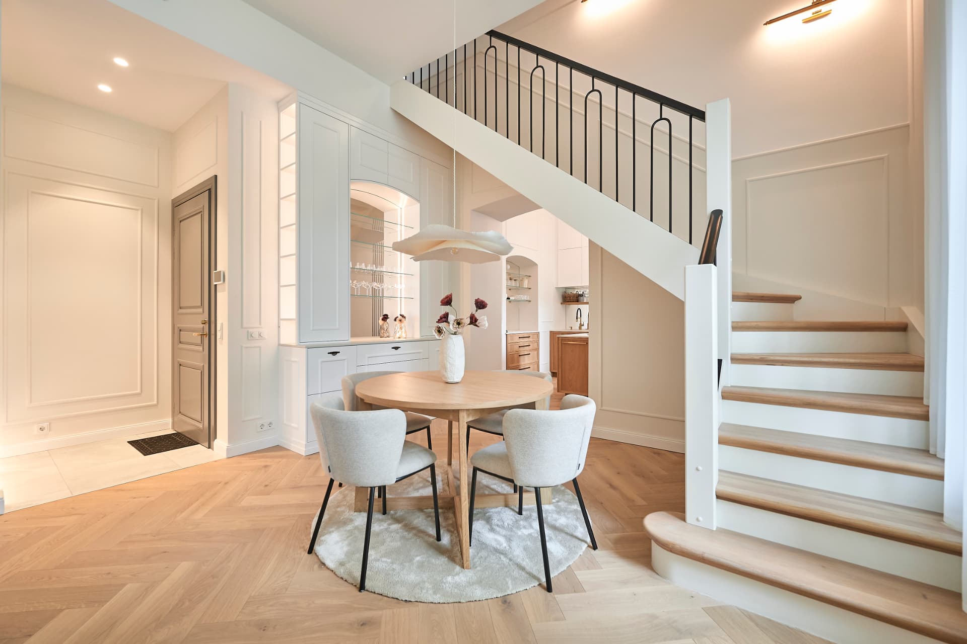 Full view of an open kitchen and living space
